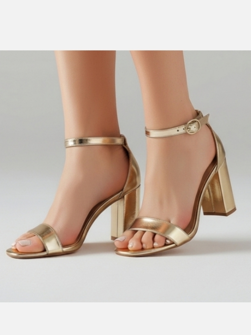 Kendall + Kylie  Strappy Metallic Gold Chunky Heel Dress Shoes Women's 9M